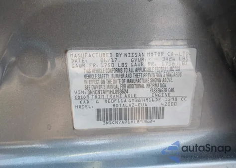 2017 Nissan Versa 1.6 S+ z USA, uszkodzony, nr VIN 3N1CN7AP1HL893624